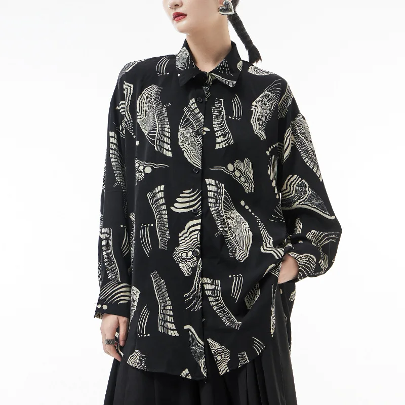 

Vintage Streetwear Long Sleeve Print Shirt 2022 Summer Thin Women Men Hip Hop Harajuku Loose Casual Top Blouse Female 0219