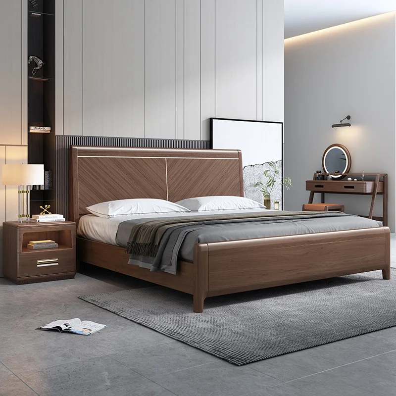 

light luxury German walnut solid wood bed 1.8 meters modern minimalist 1.5 meters small apartment home bedroom double bed DW6136