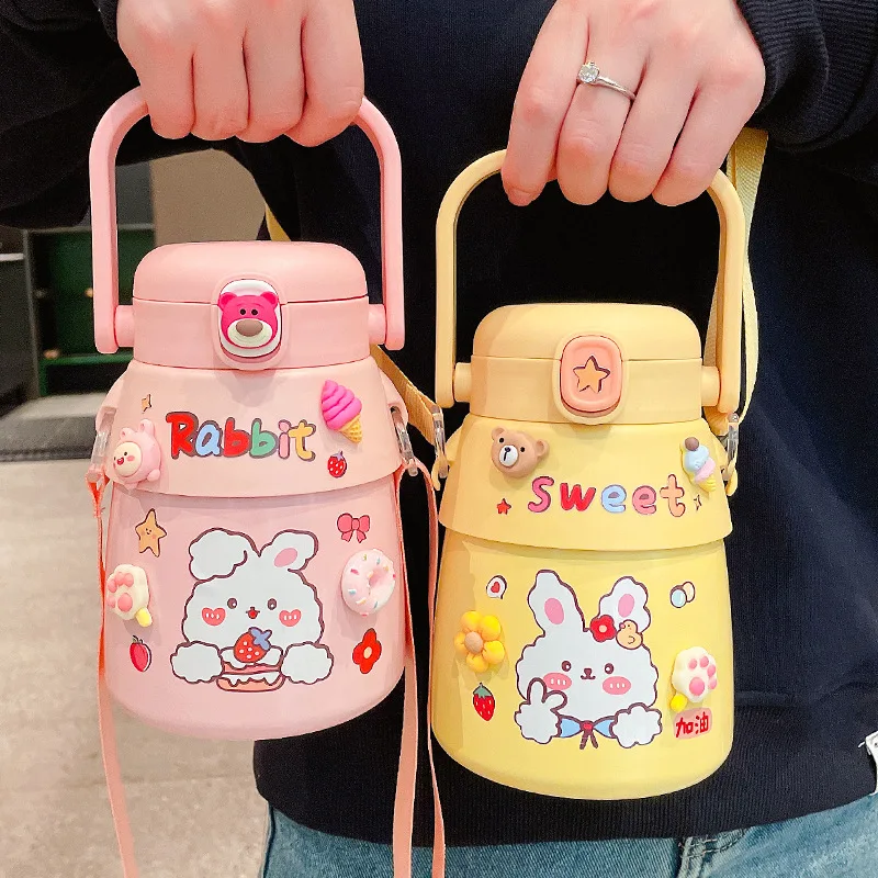 

Large Thermos Flask Stainless Steel Kids Girl Big Belly Straw Water Bottle For School Thermal Insulation Cup Home Appliance