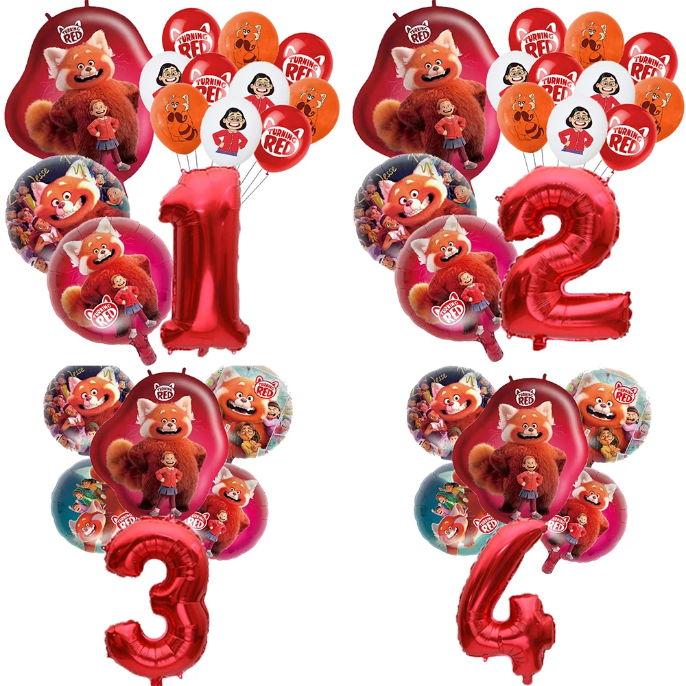 

Disney Turning Red Theme Number 1 2 3Balloon Set Birthday Party Decorcartoon aluminum film balloon Baby Shower Supplies Kids