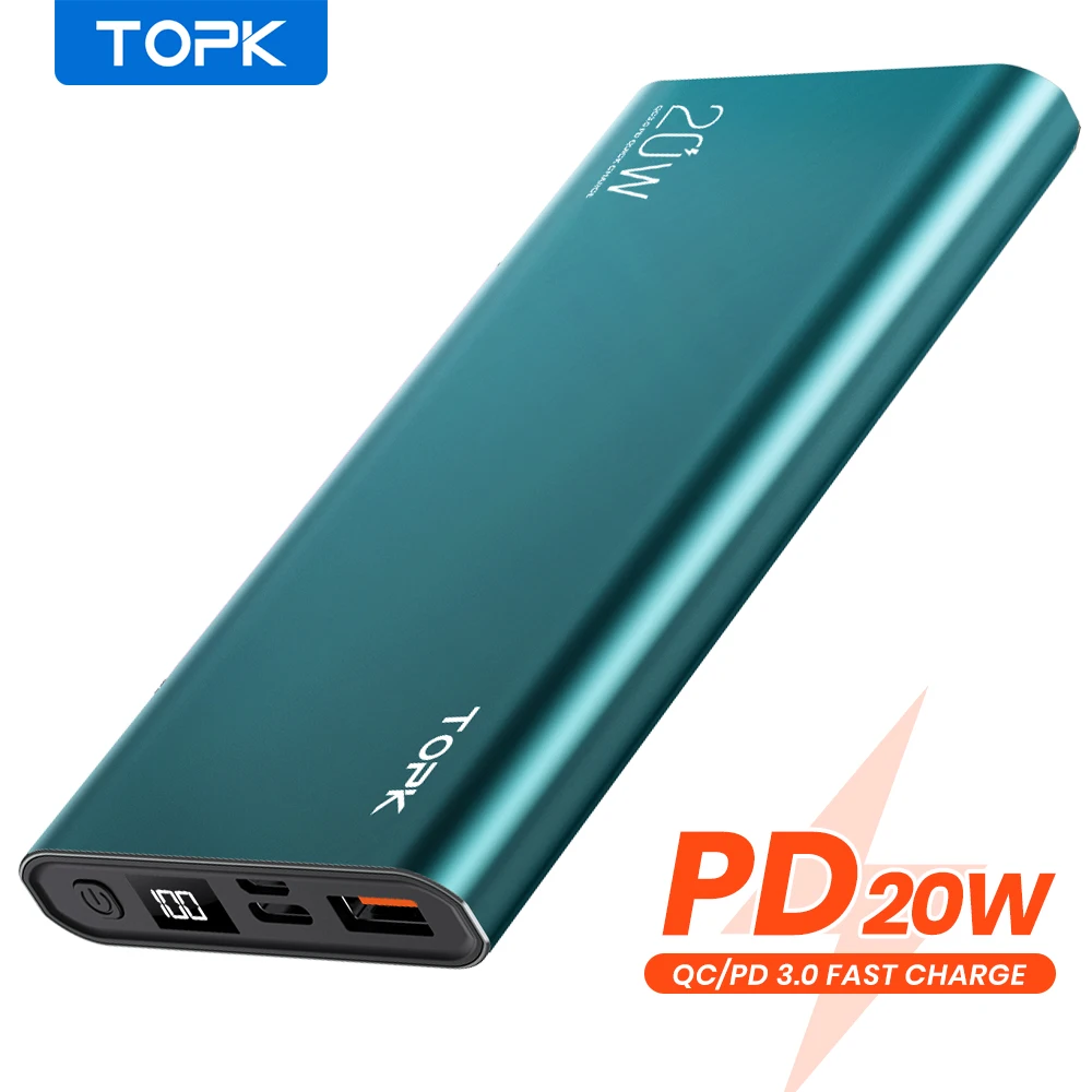 

TOPK I1007P Power Bank 10000mah PD 20W Charger Portable Powerbank 10000 mah External battery Fast Charge for iPhone Xiaomi Mi 9