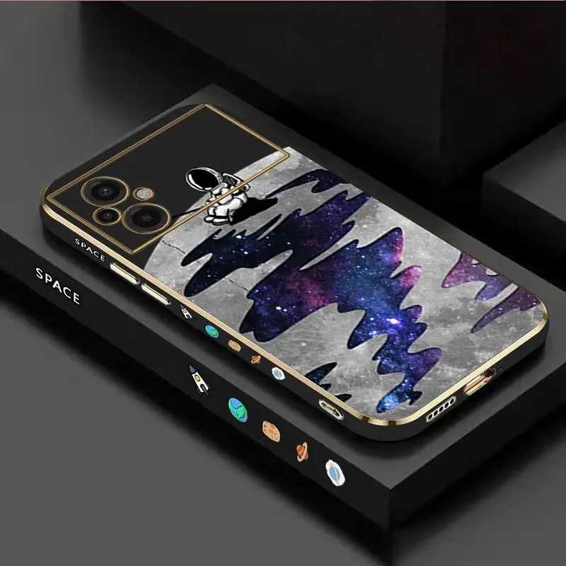 Fishing Astronauts Luxury Plating Phone Case For Xiaomi Poco M5 F4 F4 GT X4 X4 GT M4 Pro F3 X3 M3 X3 NFC X2 X3 Pro C40 Cover