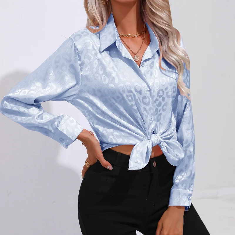

Женская Офисная рубашка с леопардовым принтом, атласная шелковая блузка с длинным рукавом, свободная блузка, элегантная одежда, 2023, 26356