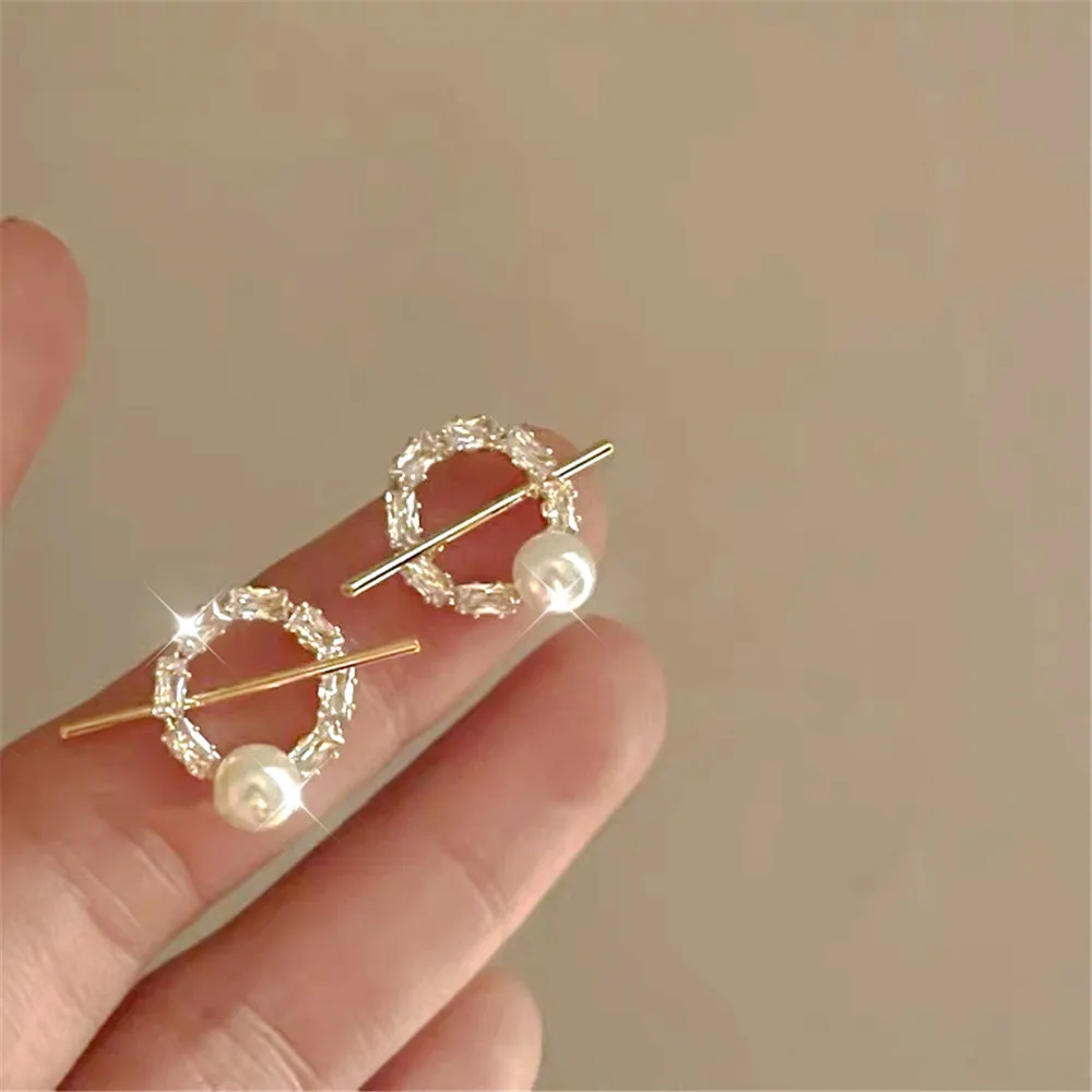 

New Korean Delicate Luxury Minority Zirconium Temperam Pearl Ring Earrings Feminine Premium Earrings Simple Elegant Jewelry Gift