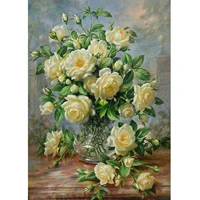 5d diamond painting oil painting with white flowers full drill by number kits for adults diy diamond set arts craft a0774