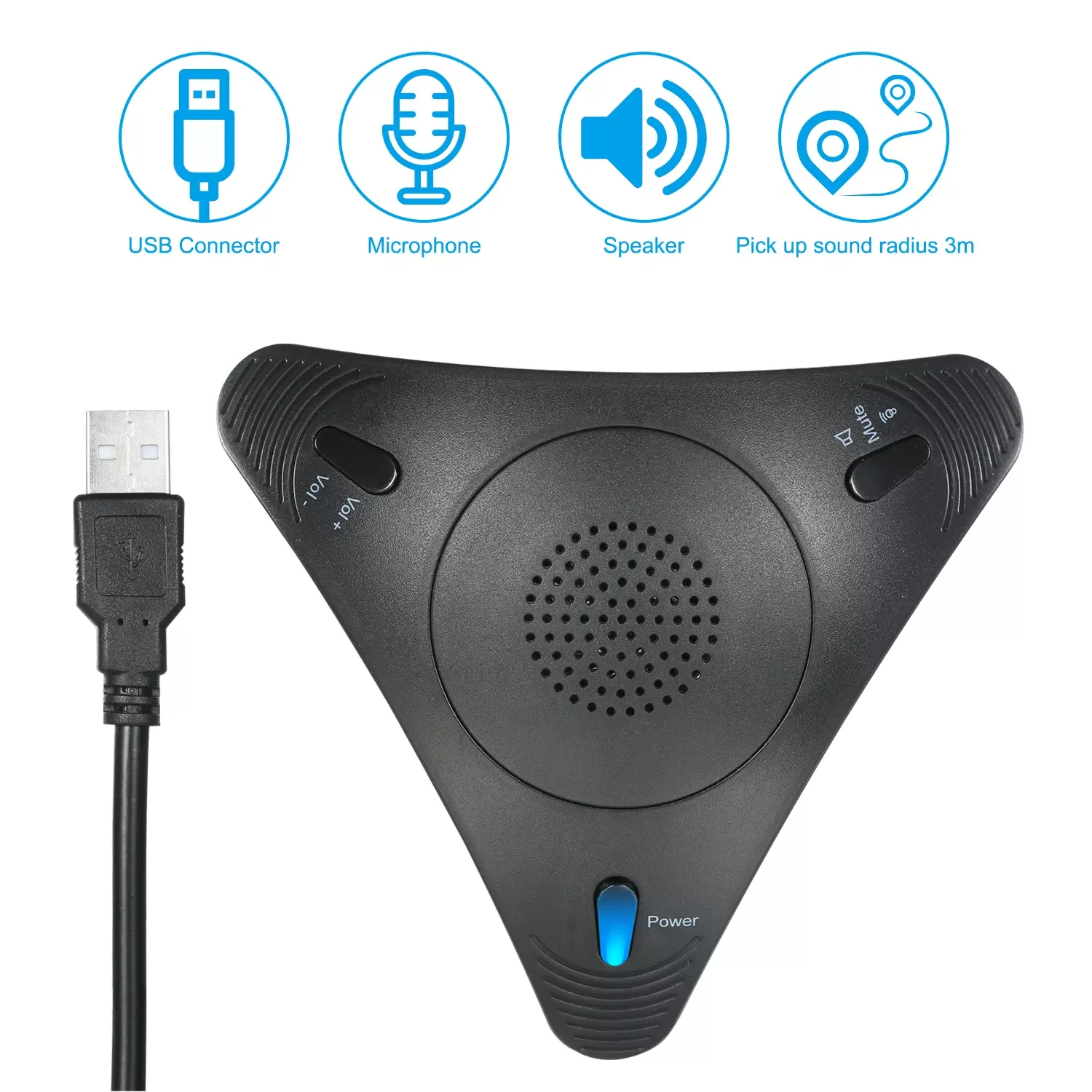 

USB Conference Computer Microphone VOIP Omnidirectional Desktop Wired Microphone Built-in Speaker Volume Control Mute Function