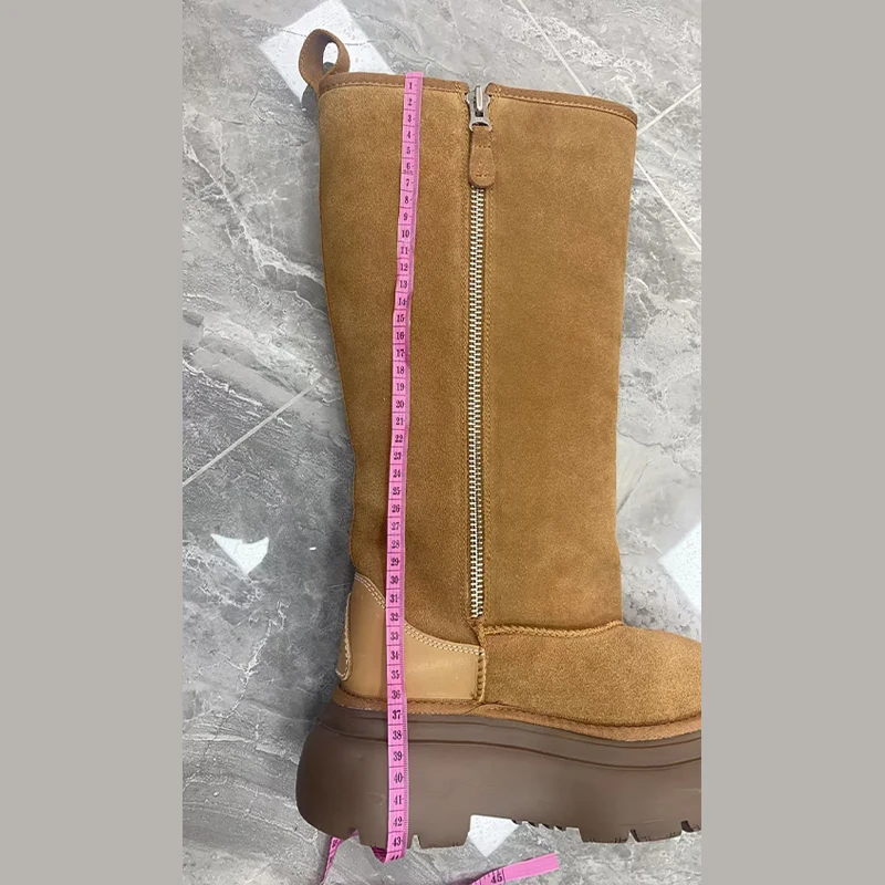 Зимние флисовые теплые меховые сапоги до колена для женщин 2025 г. нескользящие