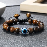 handmade lucky evil eye bracelets for man 8mm natural black matte lava stone beads rope chain bracelets women charm yoga jewelry