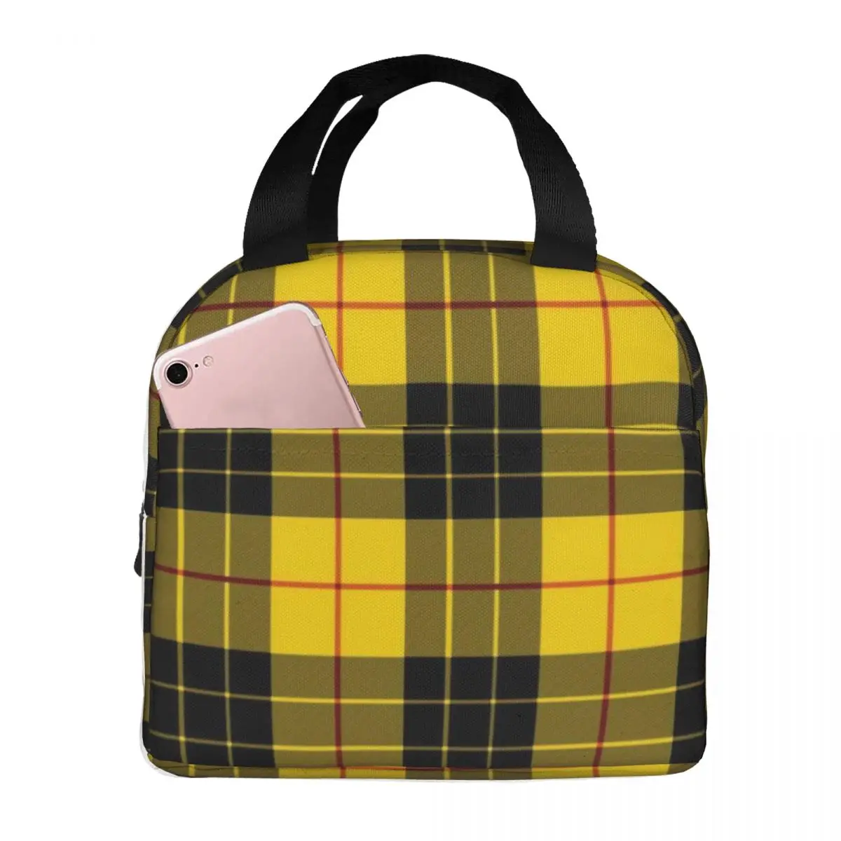 

Yellow Gray Black Plaid Portable Insulated Oxford Lunch Bag Reusable Lunch Box Lunch Organizer Thermal Cooler Tote Bag