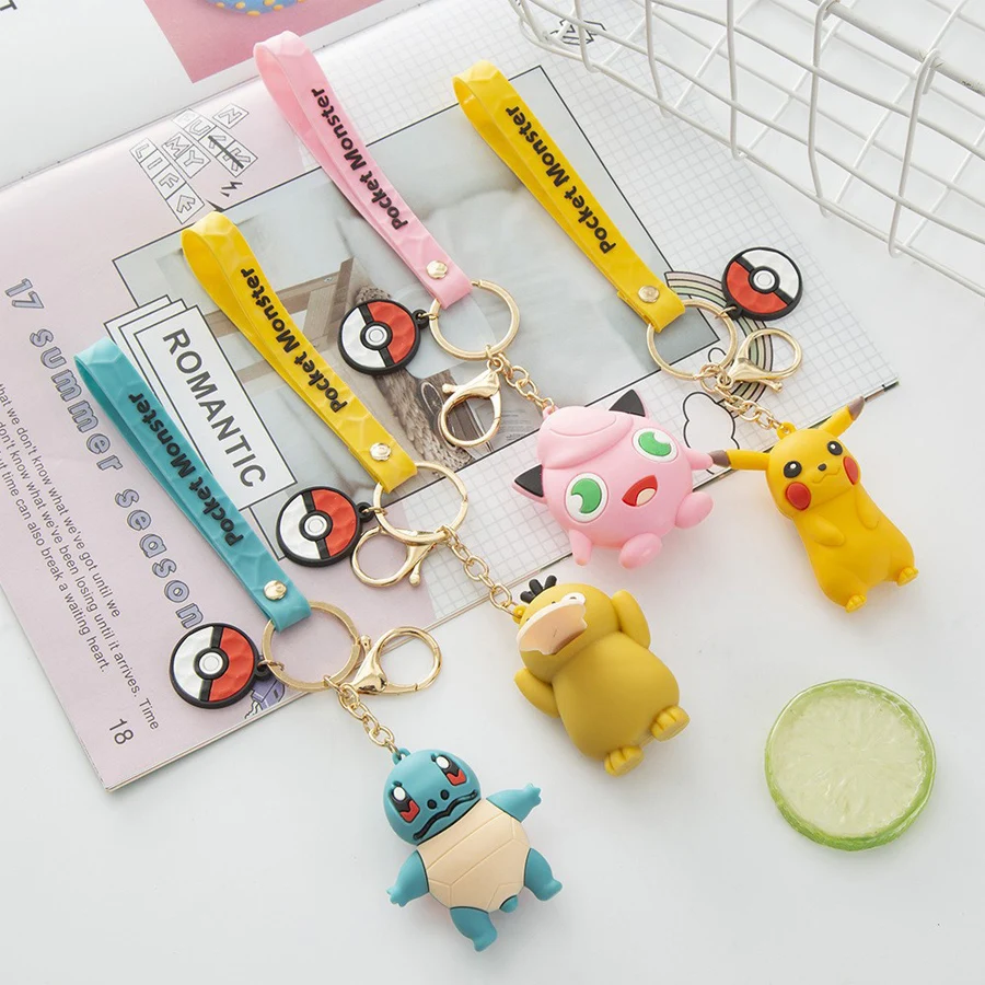 

Pokemon action figure Pikachu Charmander Snorlax Squirtle Anime Pokemon Fashion Keychain Bag Keyring Pendant Birthday Gifts