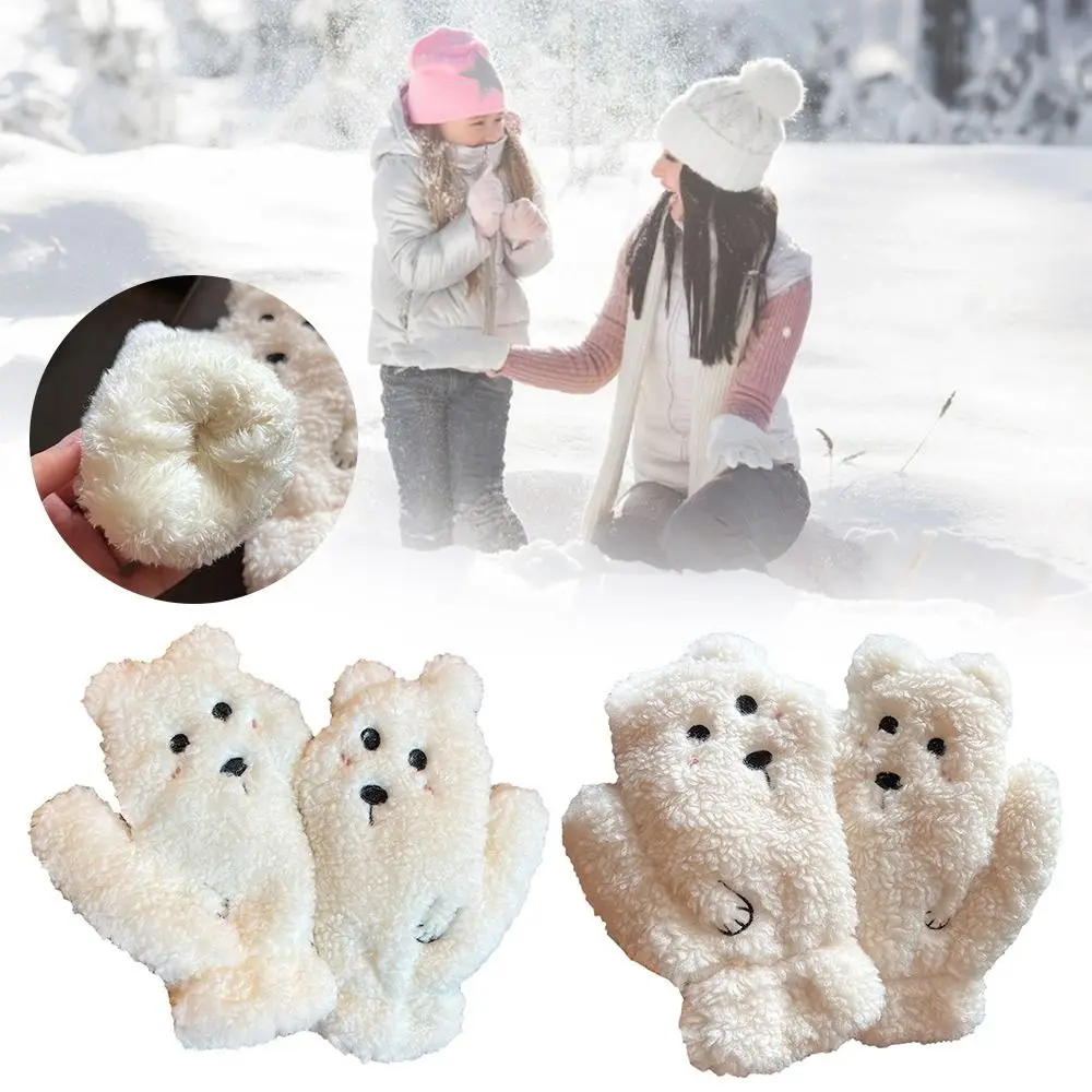 

Fashion Outdoor Cute Bear Warm Winter Bear Plush Mittens Wool Winter Gloves Soft Plush Fluffy All Finger