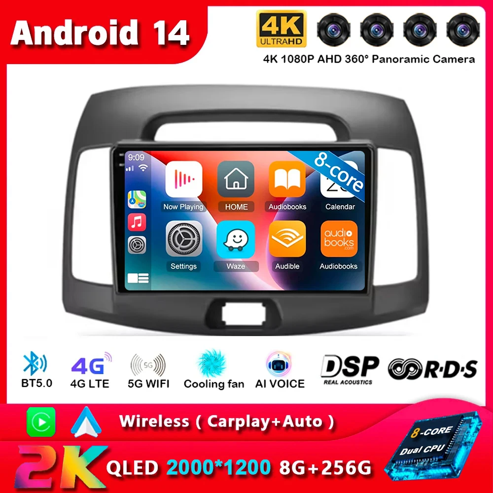Android 14 Carplay Auto WIFI + 4G для Hyundai Elantra 4 HD 2006-2012 Автомобильный радиоприемник GPS Стерео