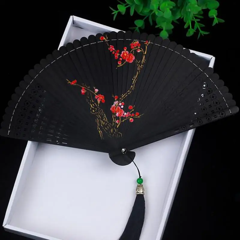 

Chinese Style Folding Fan for Dance, All Bamboo, Black Hollow Out, Ancient Female Folding Fan, Han Suit, Classical, Fairy, Porta