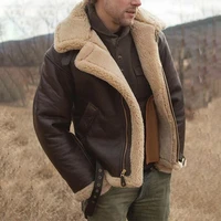 flight jacket men fur collar leather jacket men brown vintage lambs wool male winter thicken warm fleece bomber jacket parkas
