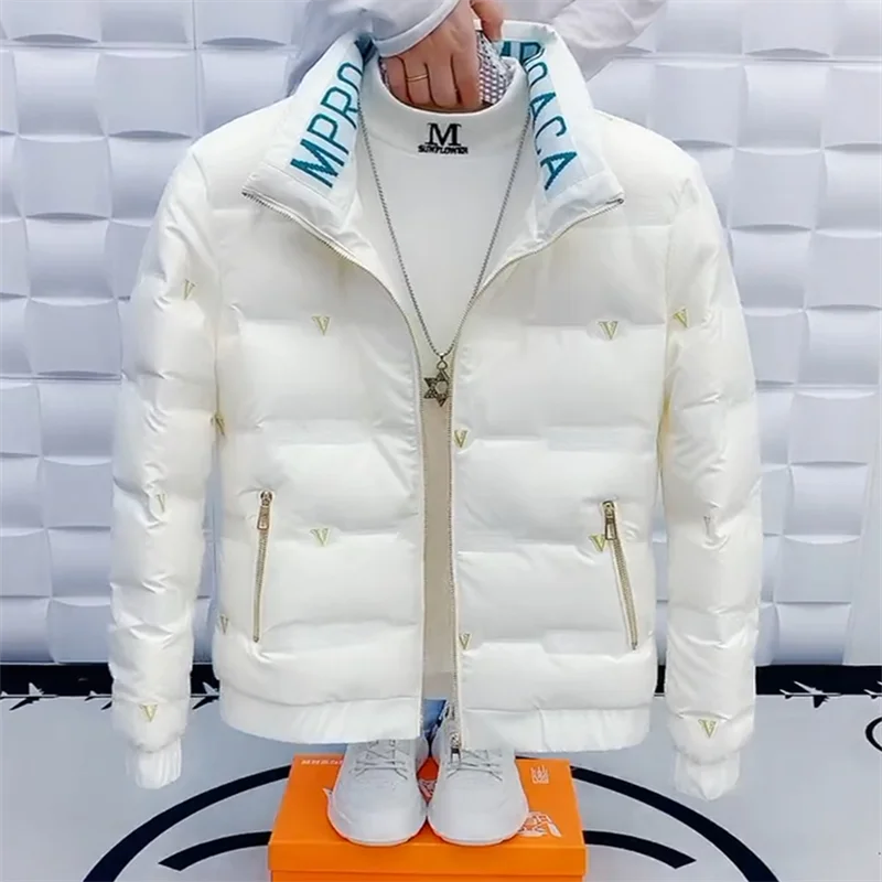 Coat, Bright Face, Stand Collar In Winter, Men'S Down Jacket, Light And Thin, Trendy, Letter Warm, Youth Cotton Short And Fashi