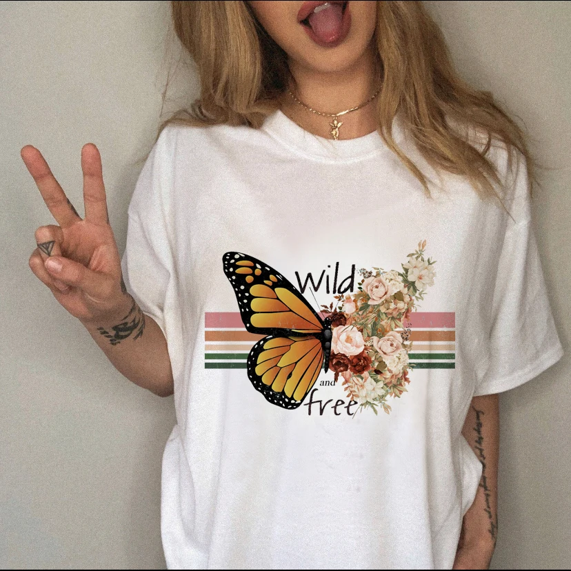 

Женская Пляжная футболка с коротким рукавом, футболка с принтом бабочки и графическим принтом, лето 2022