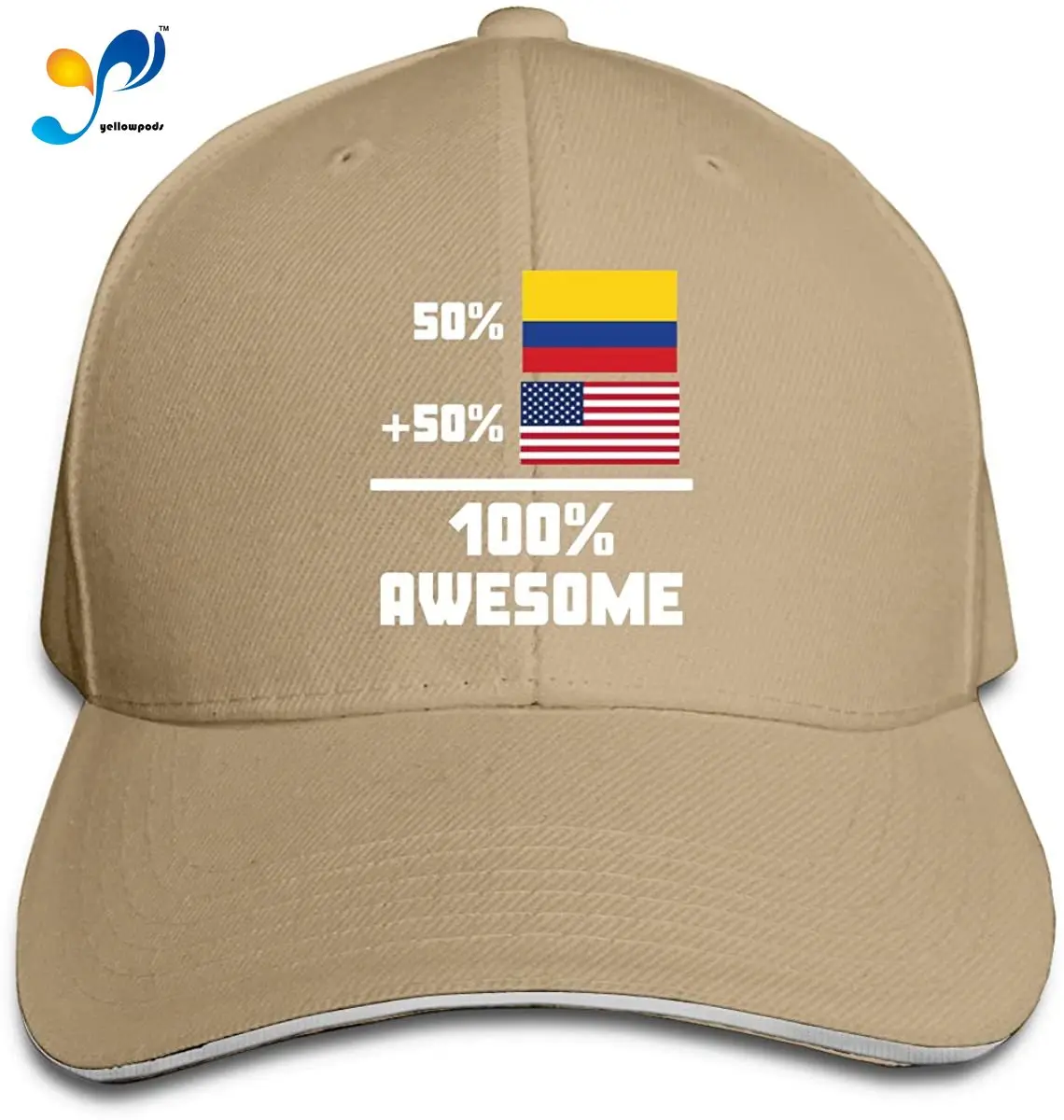 

Half Colombian Half American 100% Awesome Men Cotton Classic Baseball Cap Adjustable Size