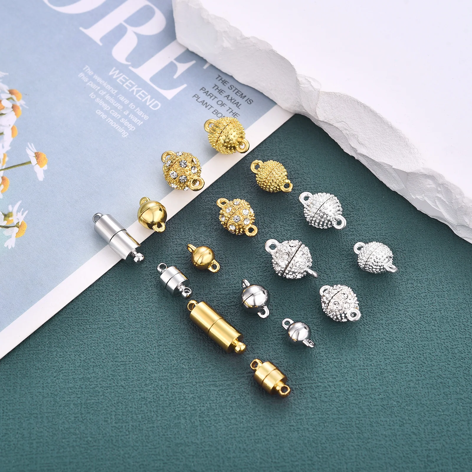 Фото 2 sztuk/partia zapięcie magnetyczne frezowanie złącze końcowe zamknięcie magnetyczne zapięcie bransoletka naszyjnik tworzenia biżuterii Rhinestone Ball owalny №2