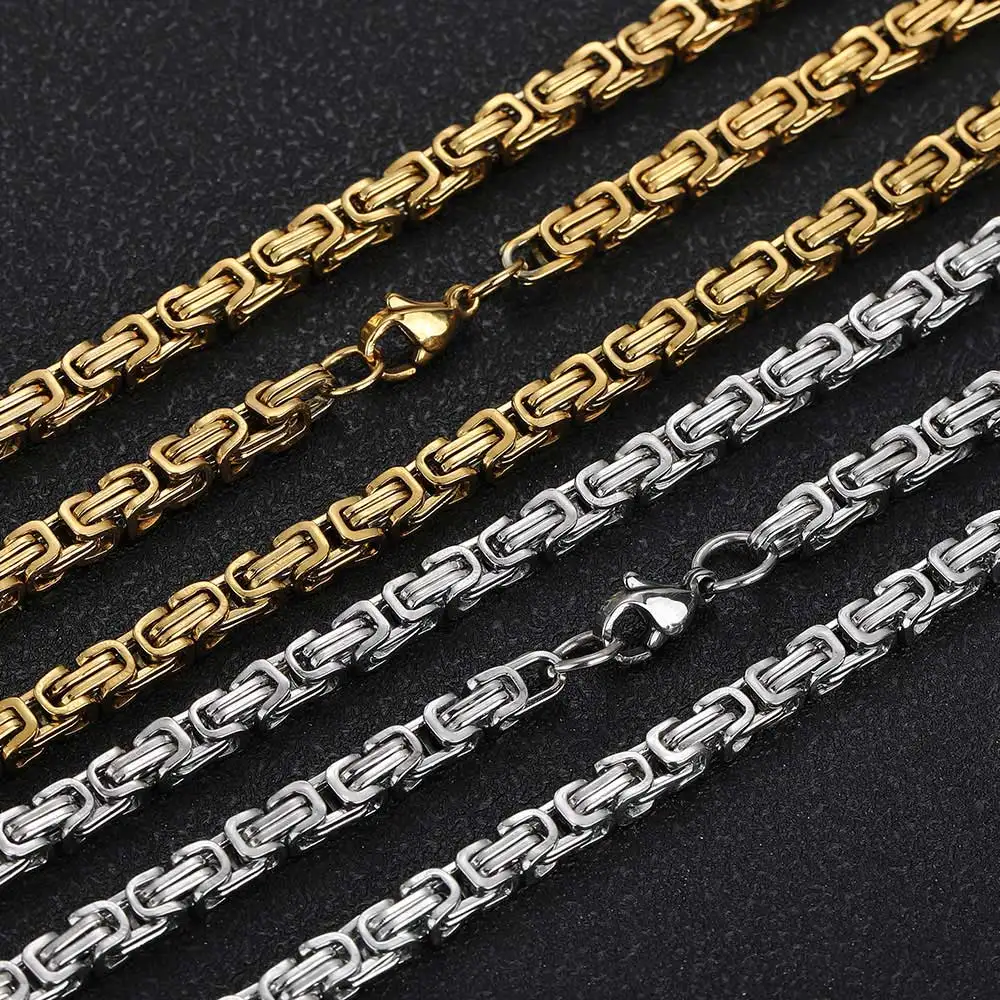 

4MM Byzantine Chain Necklace High Quality 304 Stainless Steel 18k Gold Plated Custom Byzantium Chain For Men