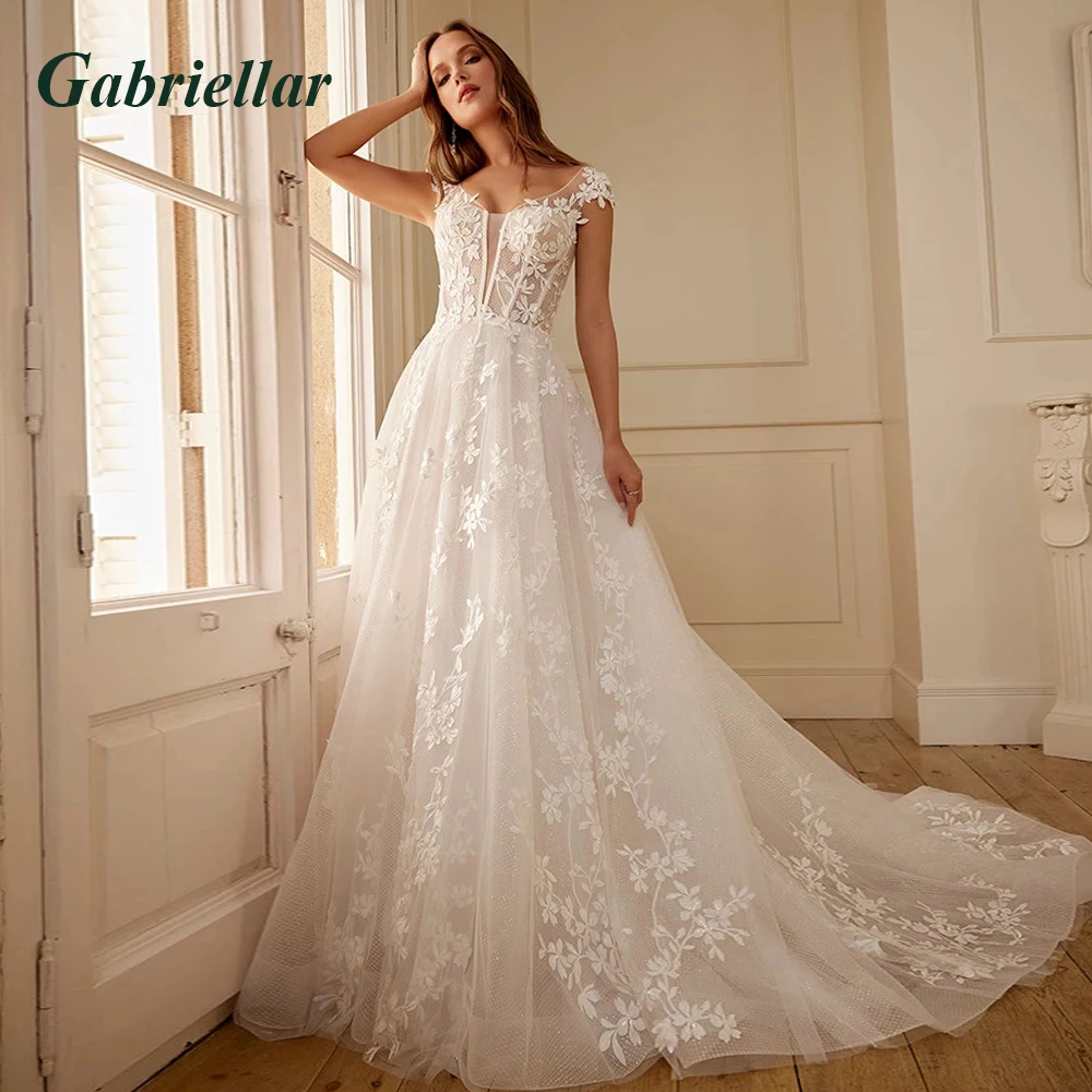 

Роскошное блестящее свадебное платье Gabriellar для женщин с глубоким круглым вырезом и рукавом-крылышком аппликация с открытой спиной на молнии ТРАПЕЦИЕВИДНОЕ индивидуальное платье