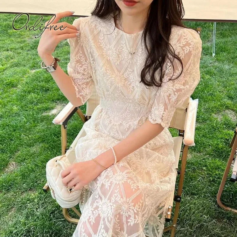 

Женское вечернее платье Ordifree, прозрачное фатиновое платье миди с коротким рукавом и вышивкой, лето 2022