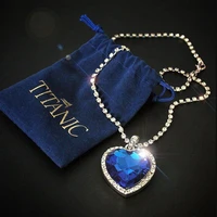 titanic heart of ocean blue heart love forever pendant necklace velvet bag