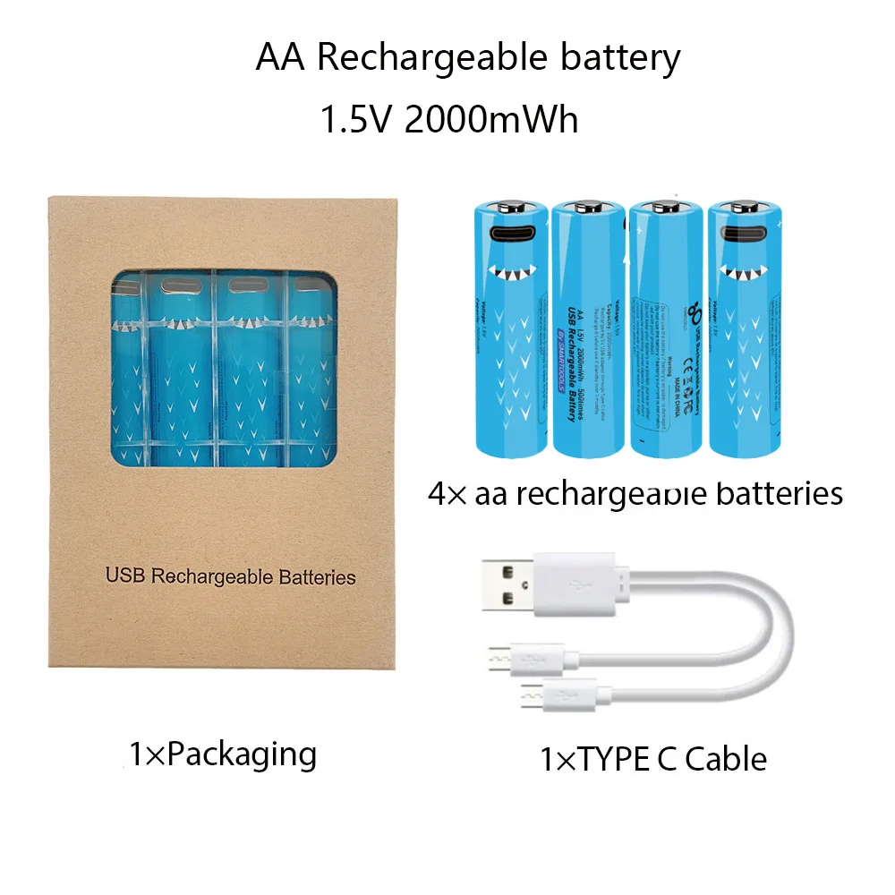 

AA rechargeable Ni-Zn battery 1.5V 2000mWh nickel-zinc USB Rechargeable battery for Wireless Mouse Remote Control Alarm Clock