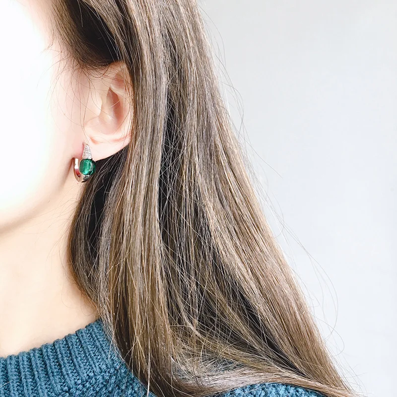 Pomellato Earrings Inlay Zircon Candy Style Earrings  8Colors Red Black Green Crystal Hoop Earrings For Women Fashion Jewelry