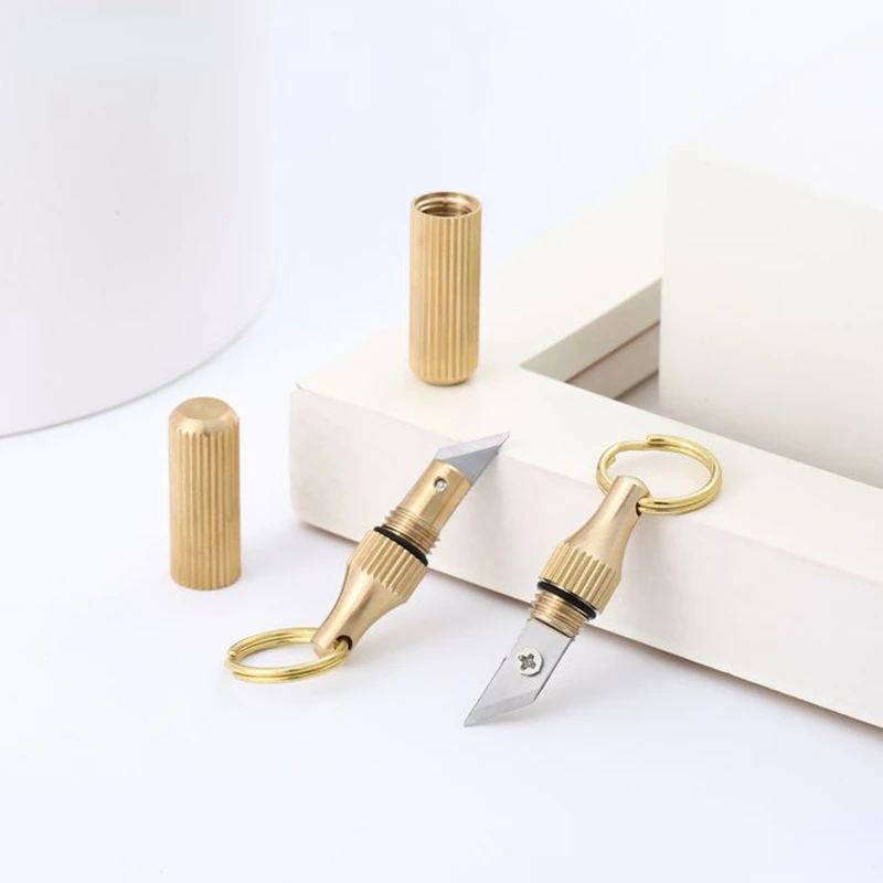 

1PC Brass Capsule Mini Knife Multifunctional EDC Tools Portable Key Chains Outdoor Survival Emergency Mini Pocket Cutting Tool