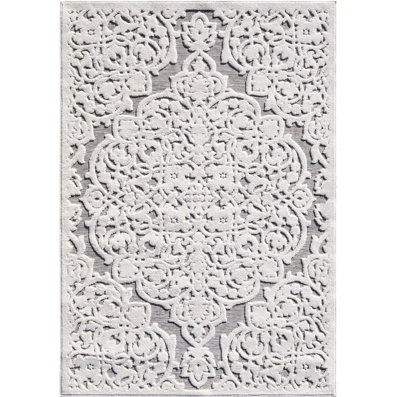 

Dahlia, Transitional, Medallion Woven Indoor/ Outdoor Area Rug, Natural Gray, 5` x 7`