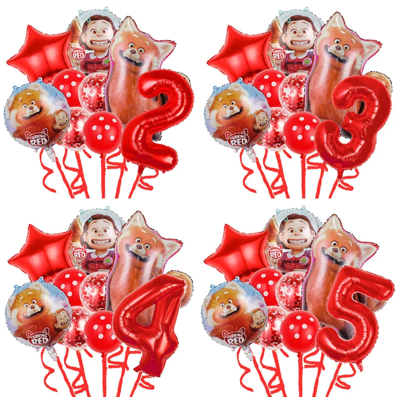 9pcs Disney Turning Red 32inch Nunber Balloons Cartoon Panda Birthday Party Decorations For Kids Toys Baby Shower Party Supplies
