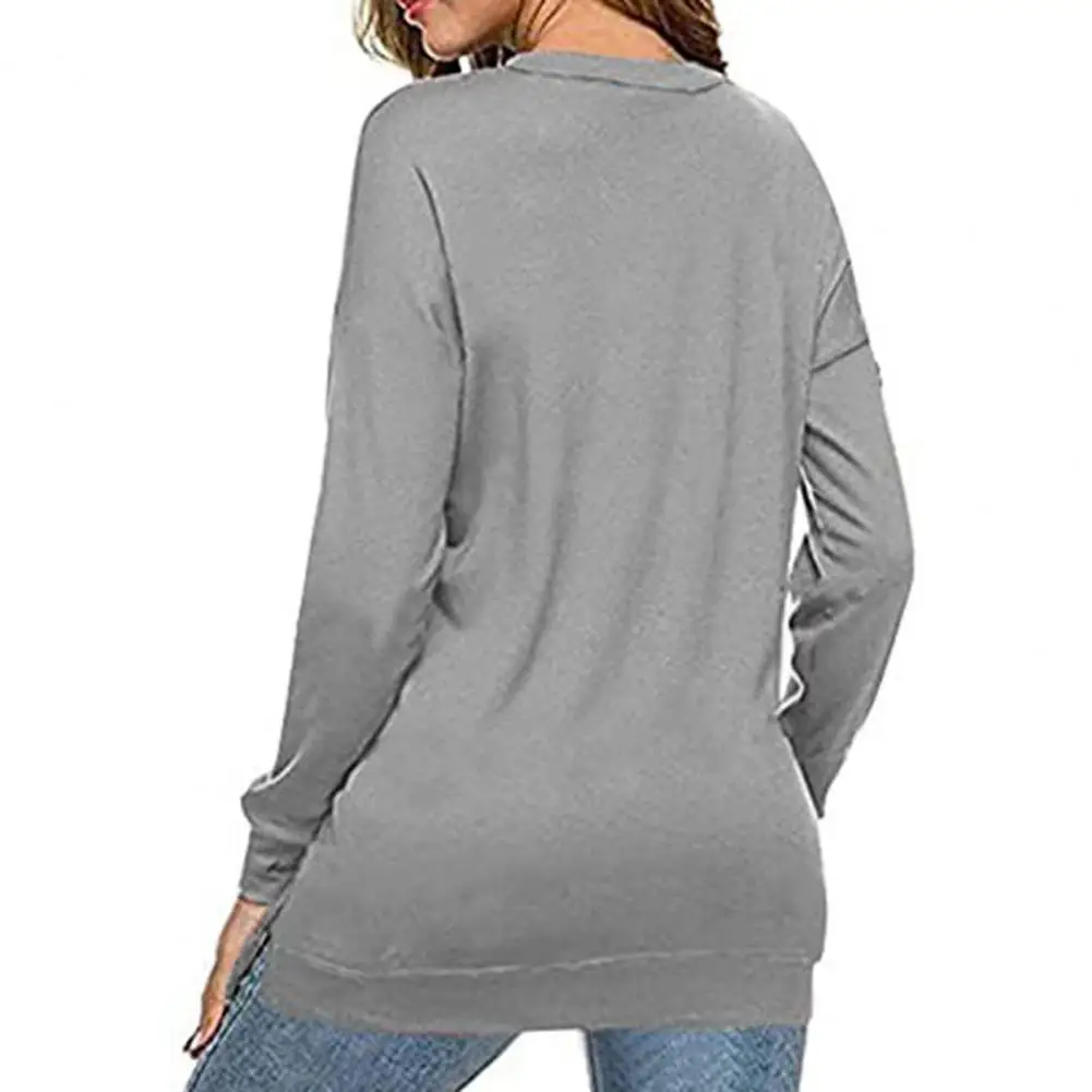 

Chic Autumn Blouse Long Sleeves Split Autumn Sweatshirt Pullover Loose Lady Winter Sweatshirt
