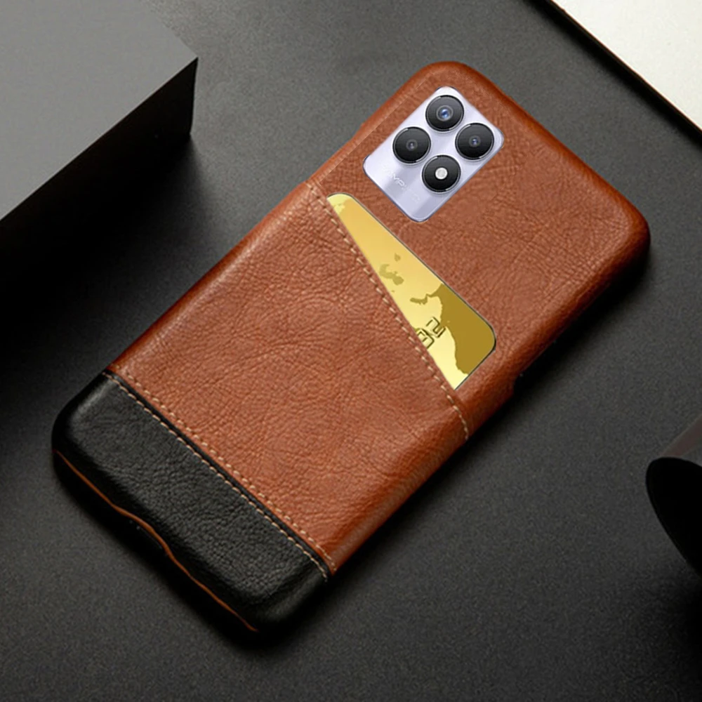 

For Realme 8i Case 6.6inch Card Slot Holder Mixed Splice PU Leather Cover For OPPO Realme8i Coque RMX3151 Phone Funda Bumper