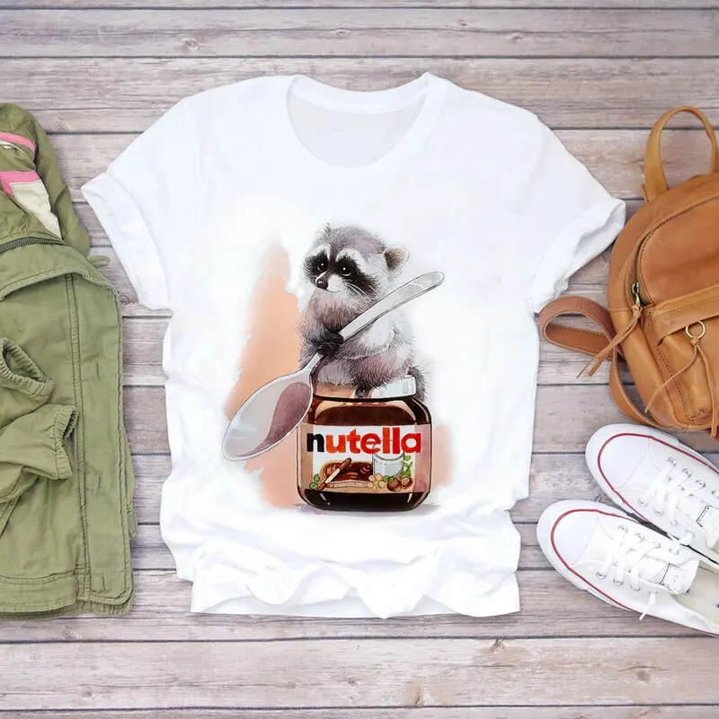 

Lovely koala Nutella Print Women T Shirt Korean Style cartoon Pattern Casual Tshirt Female Summer 90s Short Sleeve Tops Tee Lady