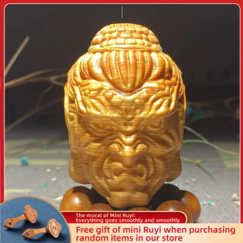 

Buddha Head Cliff Cypress Wood Aging Material Red Oil Black Oil High-density Handle Piece Wood Carving Ornaments Buddha Statue