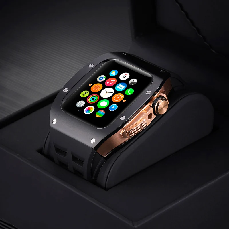 Luxury Metal Case Strap for Apple Watch 8 7 44mm 45mm Silicone Band Set for IWatch Series 8 7 6 5 4 Men DIY Modification Mod Kit enlarge