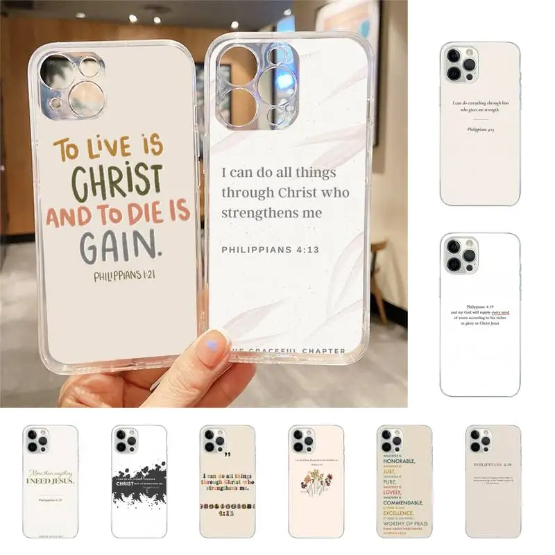 

Bible Verse Philippians Jesus Christ Christian Phone Case For Iphone 7 8 Plus X Xr Xs 11 12 13 Se2020 Mini 14 Pro Max Cover Case