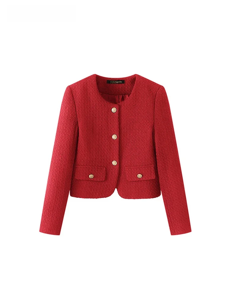 La Chapelle тканая изящная верхняя одежда с круглым вырезом и золотой пряжкой женский