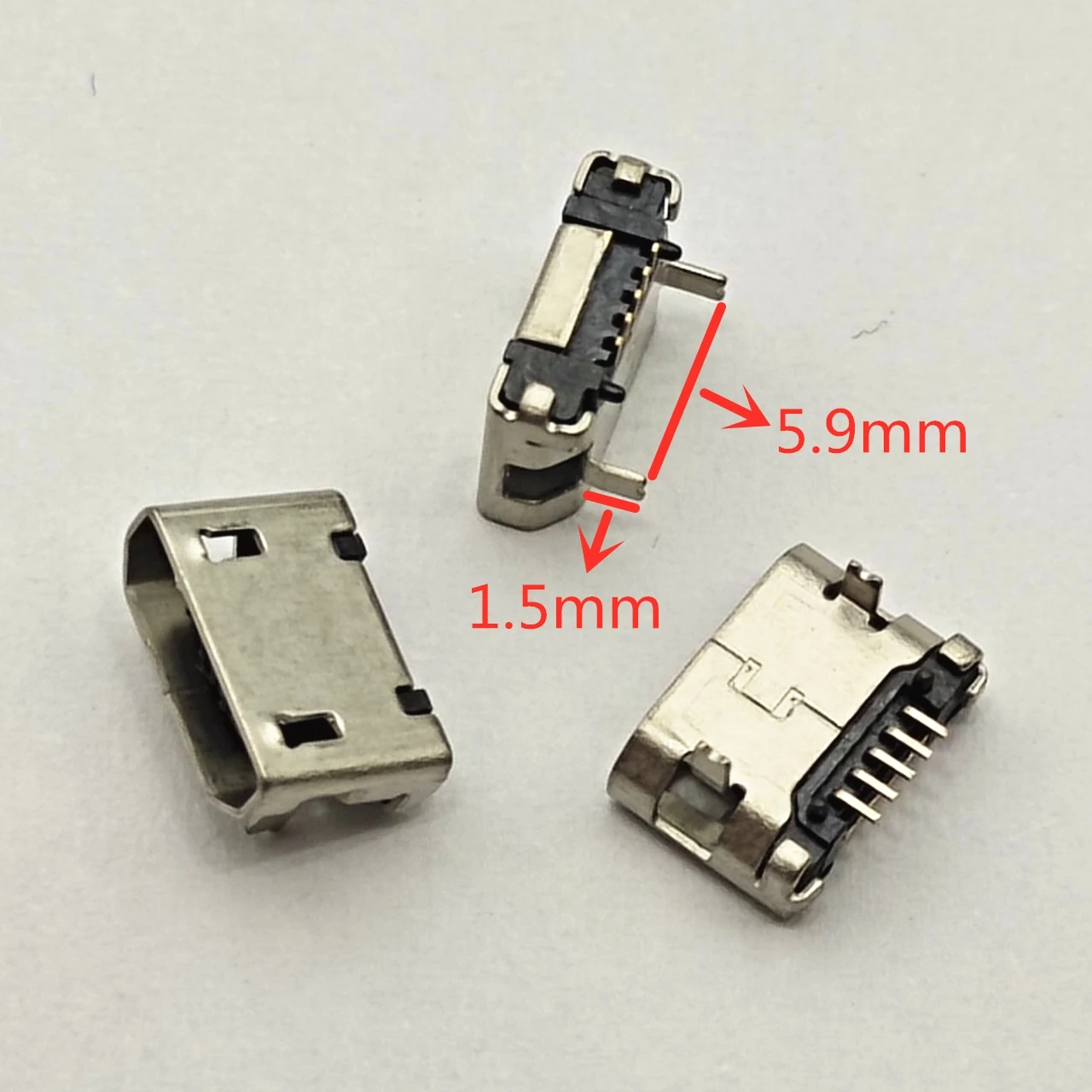 50pcs Micro USB Connector 5pin DIP2 Long leg 1.5mm No side Flat mouth Short needle for Mobile phone Tail Data plug Charging port