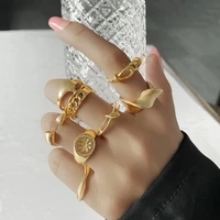 bohemian gold color geometric hollow out wide ring set womens vintage snake circle joint ring boho finger rings jewelry