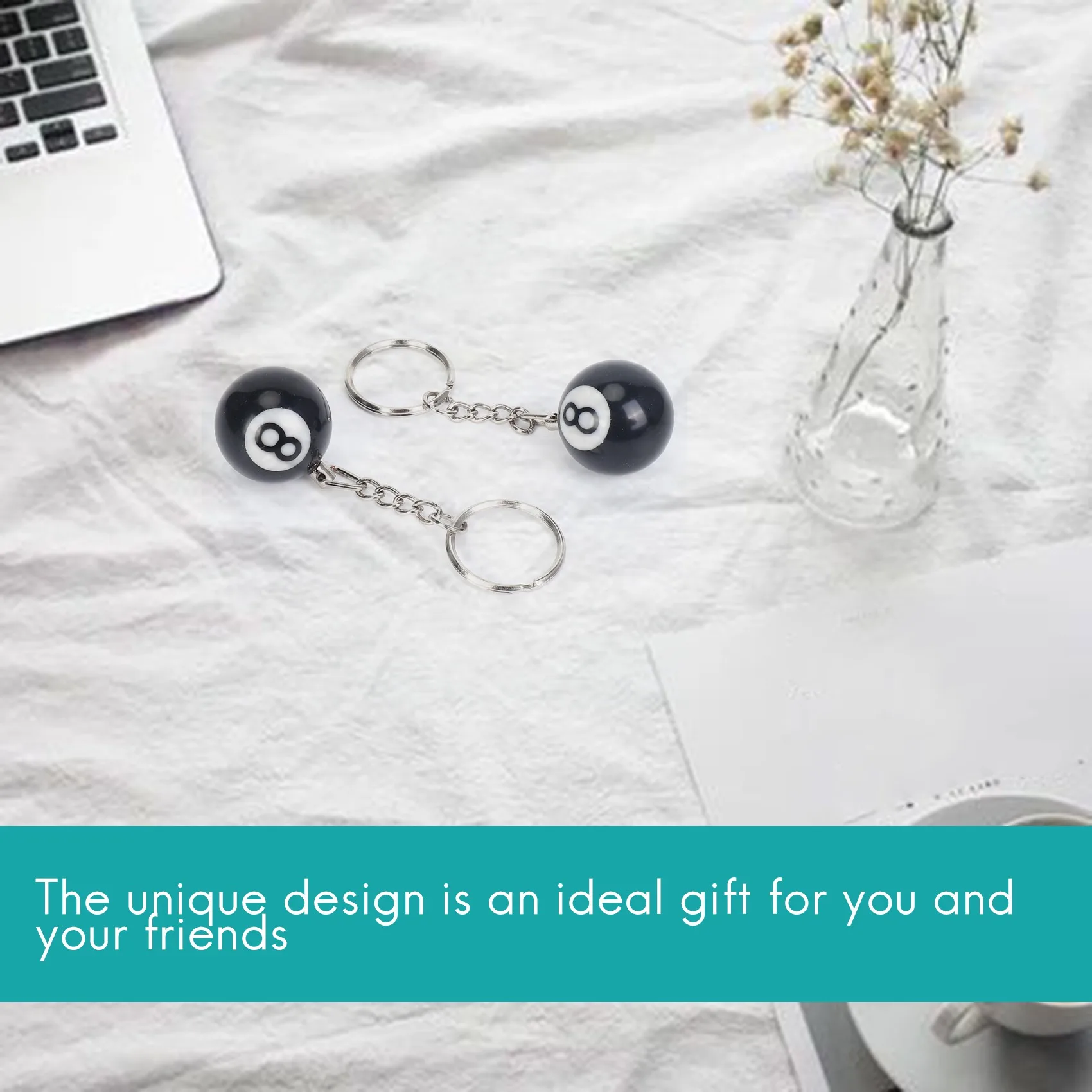 2x брелок для ключей с бильярдным мячом счастливый № 8