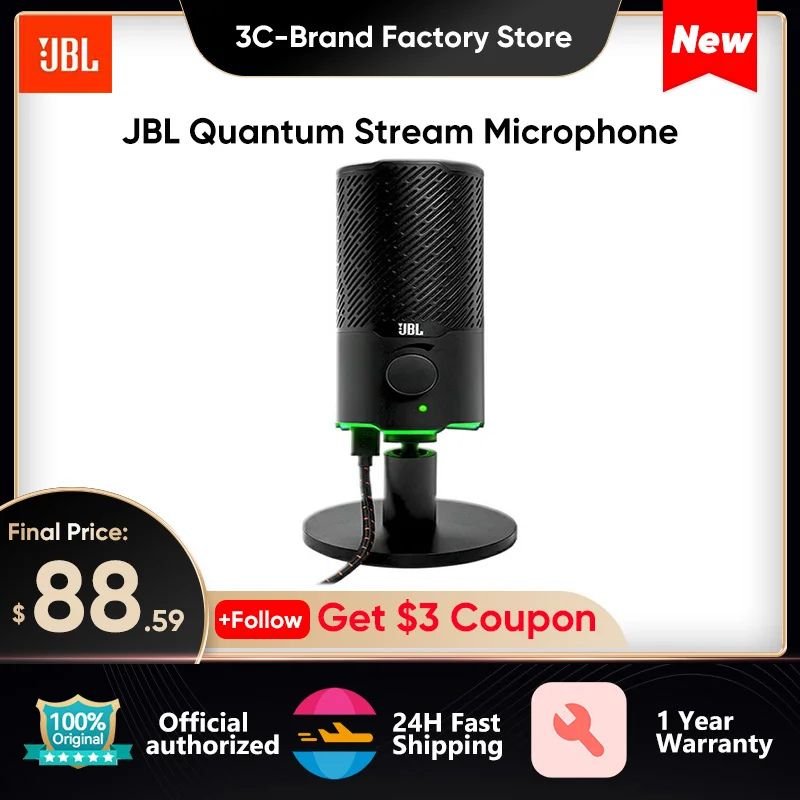 

100% Original JBL Quantum Stream Mic Game Live Microphone USB Wired Professional Dubbing Capacitor Microphone Live Singing Mic