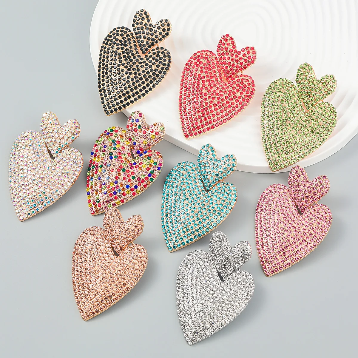 

9 Colors 2022 New Diamond Big Earrings Love Multi-layer Rhinestone Stud Earring Alloy Diamond Crystal Heart Gold Earrings