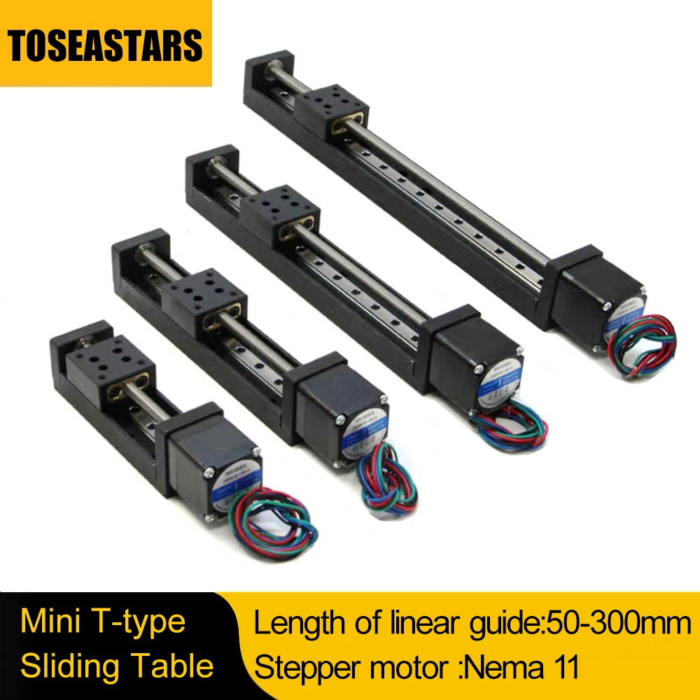 TOSEASTARS T-type Sliding Table Rail Linear rail stage 50-300mm Stroke Nema11 28mm Stepper Motor For XYZ Axis CNC 3D Printer