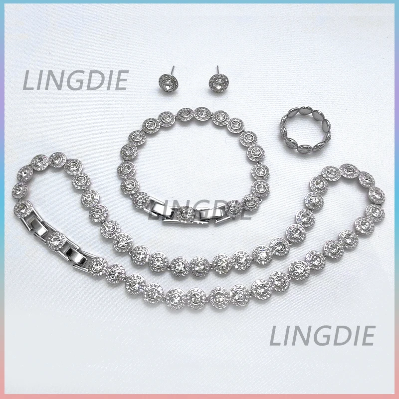 ity wysokiej jakości oryginalny zestaw biżuterii damskiej Angelic Square Series z naszyjnikiem Bransoletka Pierścionek Kolczy...