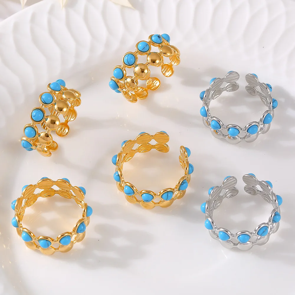 Женское кольцо с бирюзой повседневное из нержавеющей стали голубым натуральным