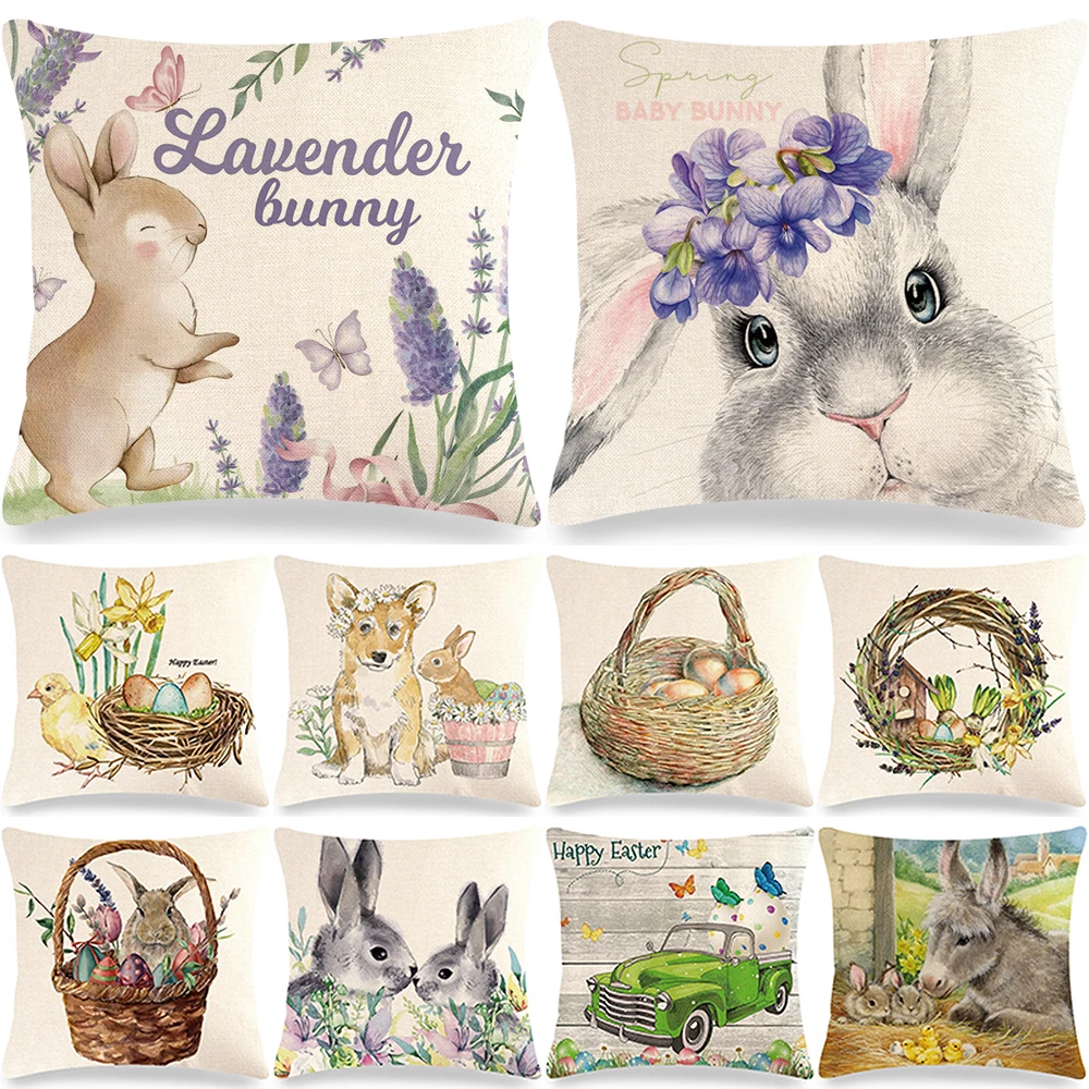 

Подушка с рисунком кролика, искусственное украшение, подушка, чехол для подушки с милым Кроликом, наволочка с рисунком животных, цветов, кроликов, 45x45