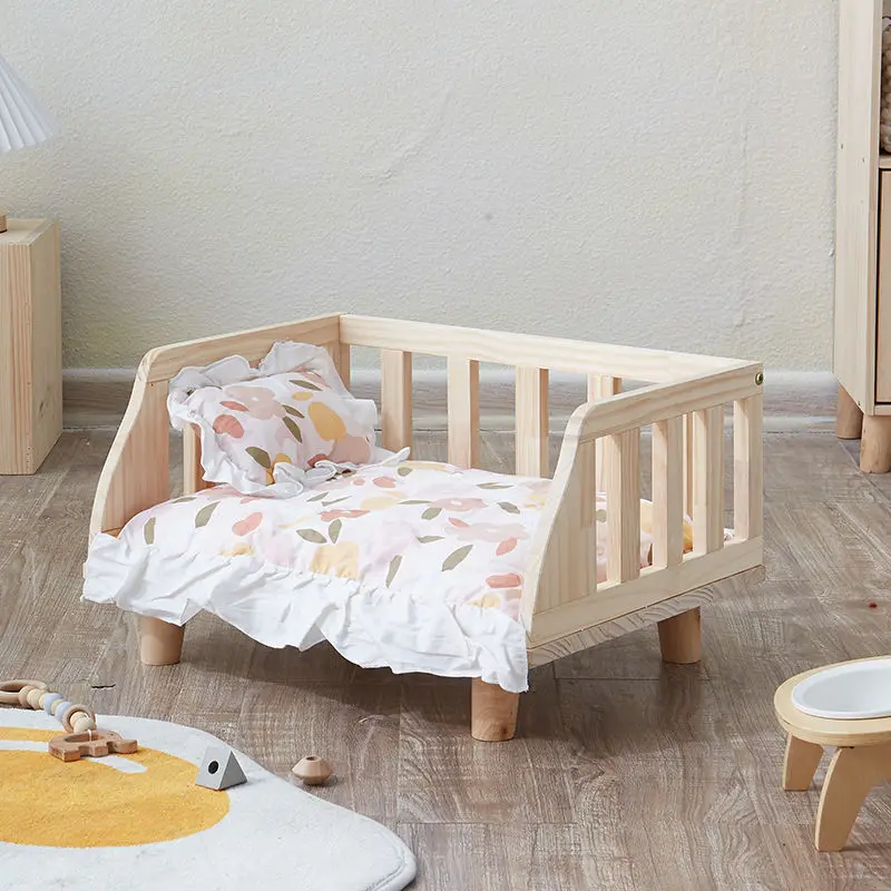 

Pet Solid Wood Fenced Bed Small And Medium Sized Kennel Can Be Disassembled And Washed Four Seasons Universal Cat Kennel Dog Bed