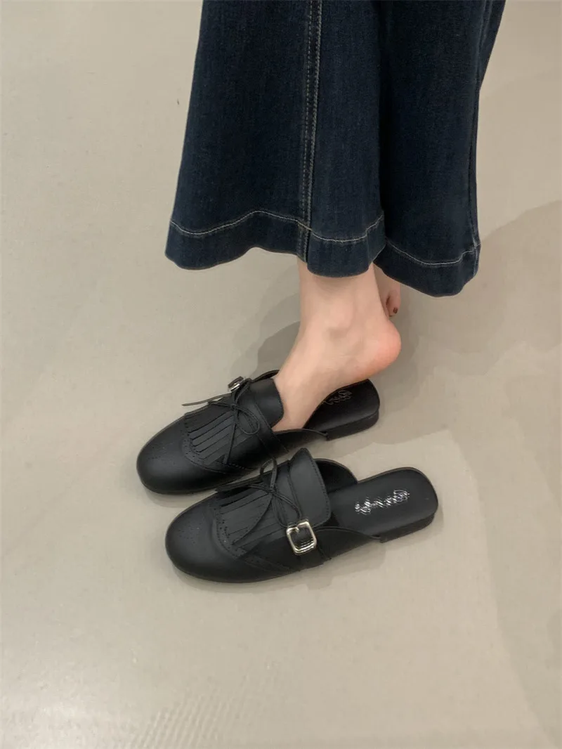 Фото Новые женские шлепанцы Half Pack, весенне-летние, с круглым носком, удобные, на плоской подошве, из сатина, современные, для женщин №4