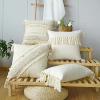 boho tufted tassel cushion cover 4545 white cotton linen pillow case handmade tassel cushions home decor luxury designer